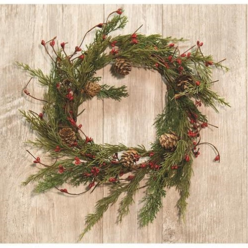 Evergreen Pine w/Red Pips Wreath 13" (Pack of 2)