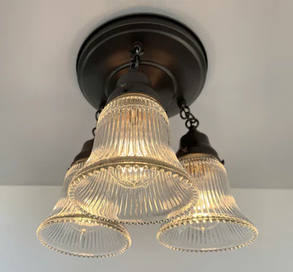 Antique HOLOPHANE 1960's CLEAR Glass Ceiling Light