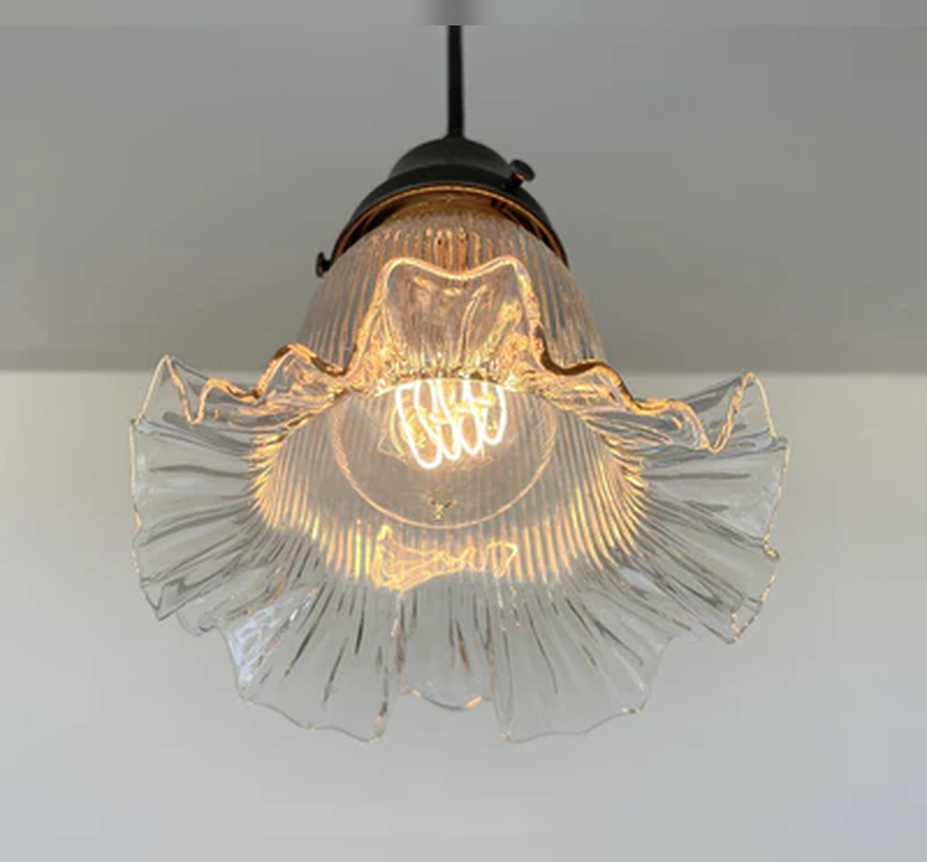 Delicate HOLOPHANE RUFFLE 1930's Antique Glass Pendant Light