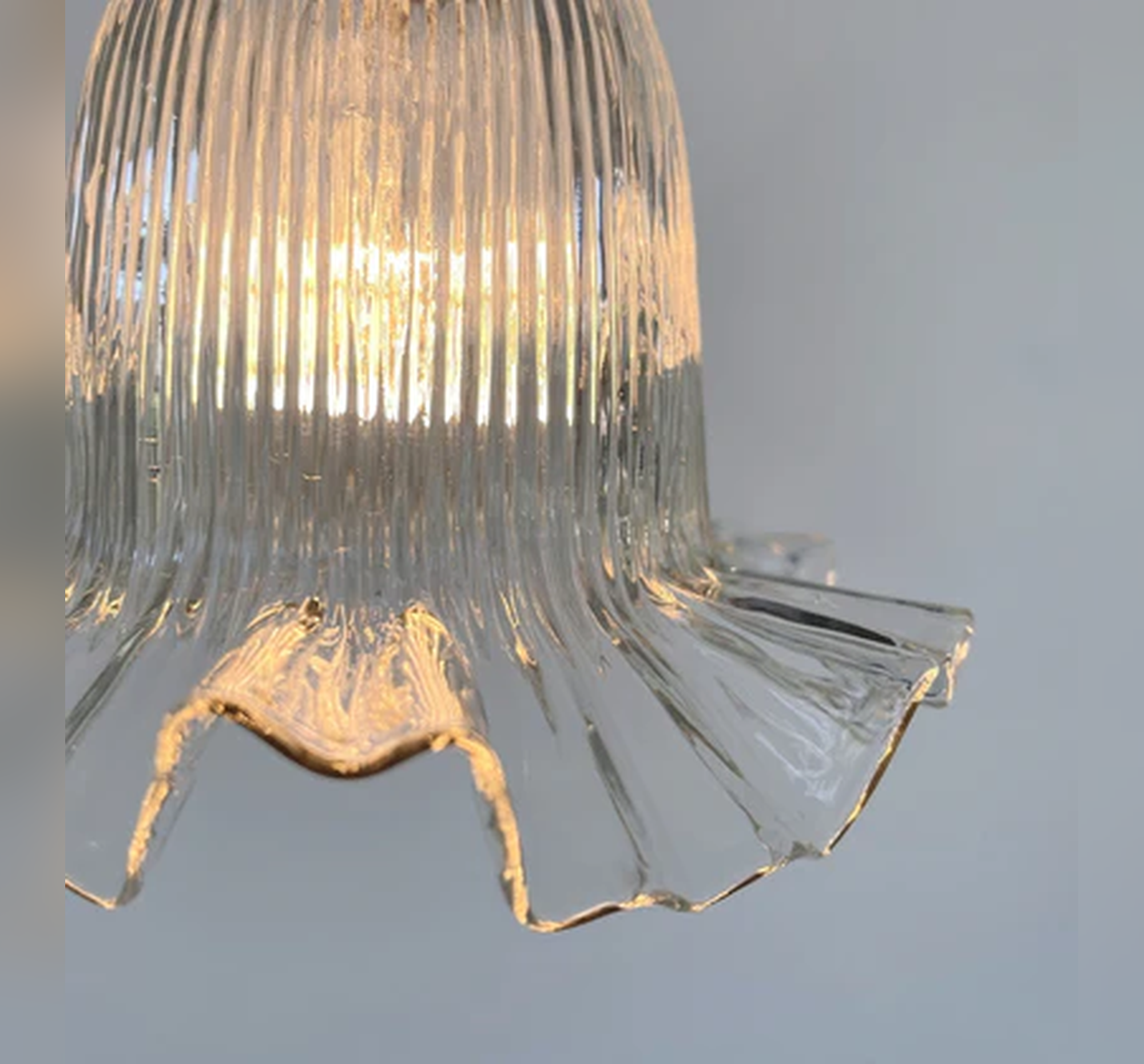 Delicate HOLOPHANE RUFFLE 1930's Antique Glass Pendant Light