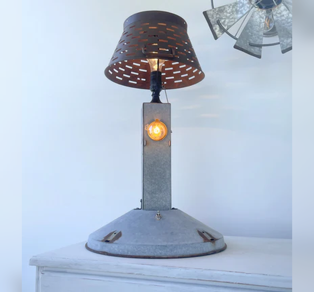 Original Antique Chicken Feeder Tall Farm Table Lamp