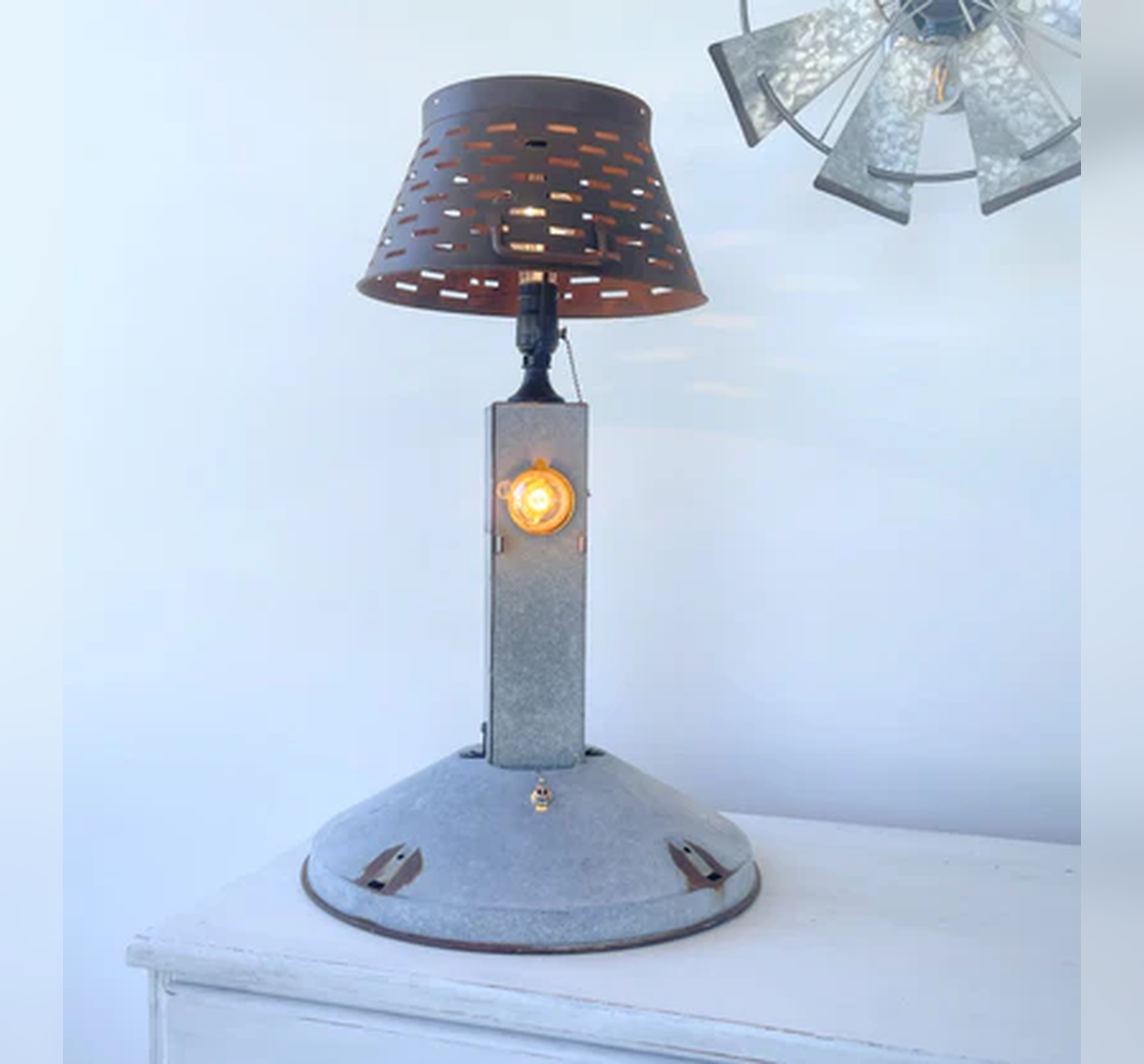 Original Antique Chicken Feeder Tall Farm Table Lamp