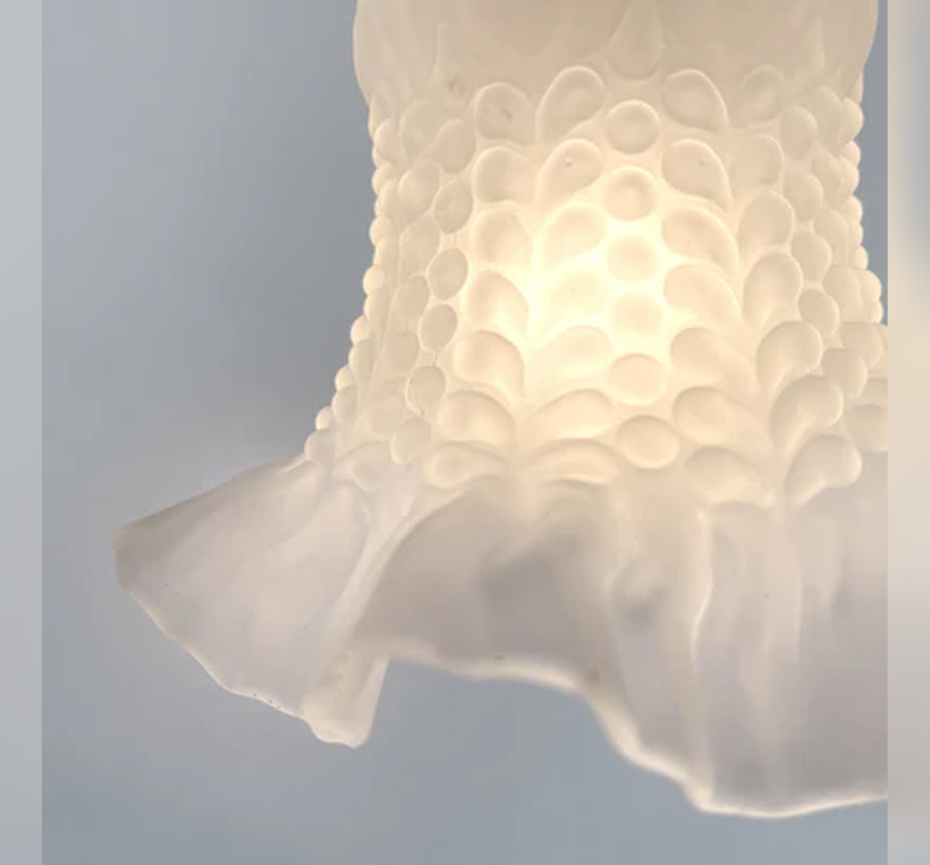 Delicate HOBNAIL RUFFLE 1950's Antique Frosted Glass Pendant