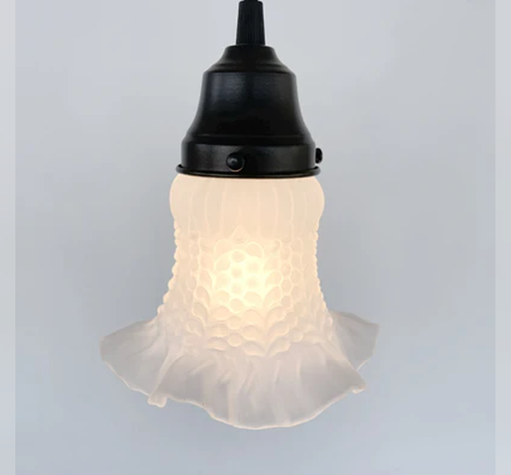 Delicate HOBNAIL RUFFLE 1950's Antique Frosted Glass Pendant