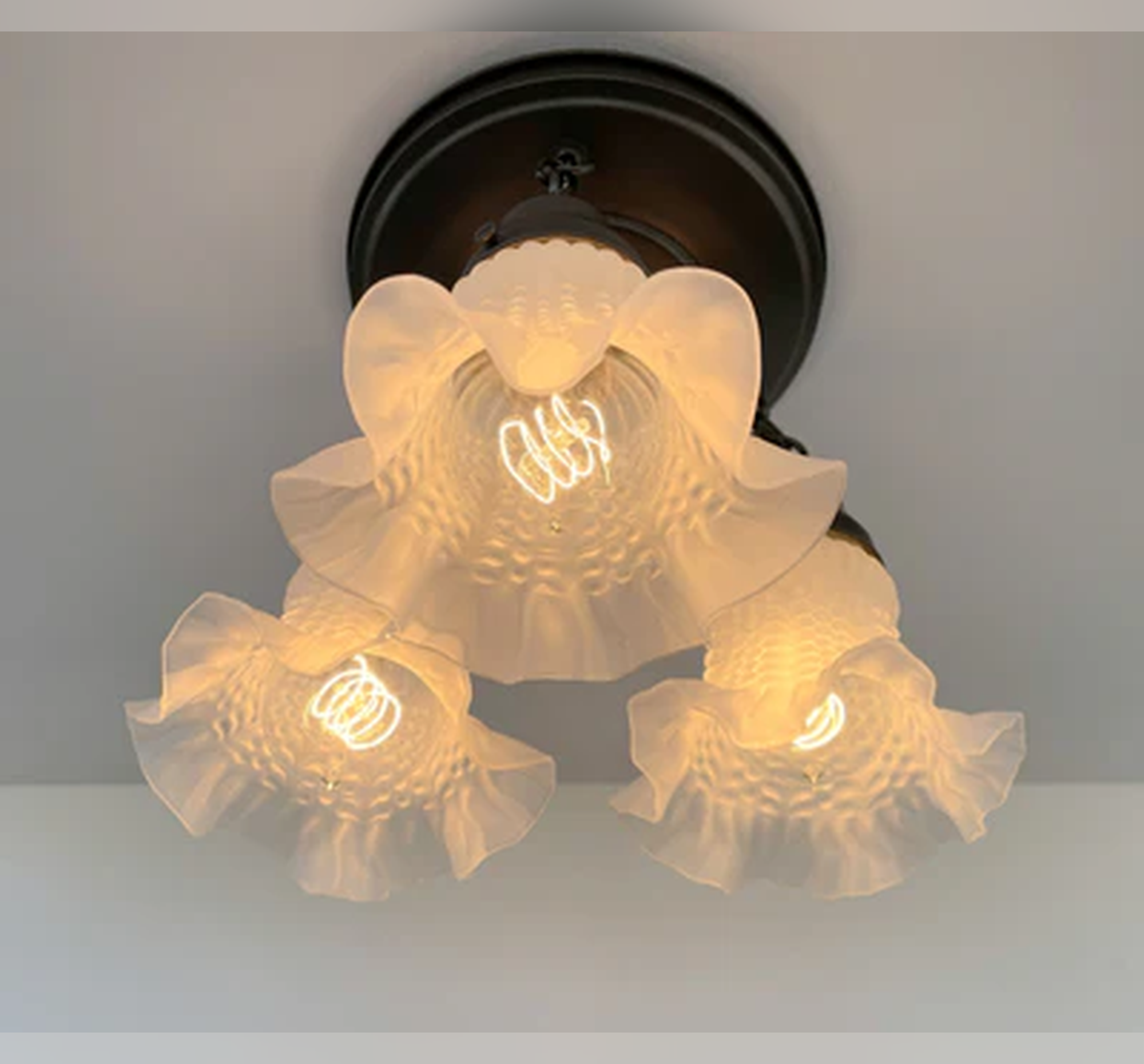 Frosted Antique Hobnail Glass Ceiling LIGHT 1950's