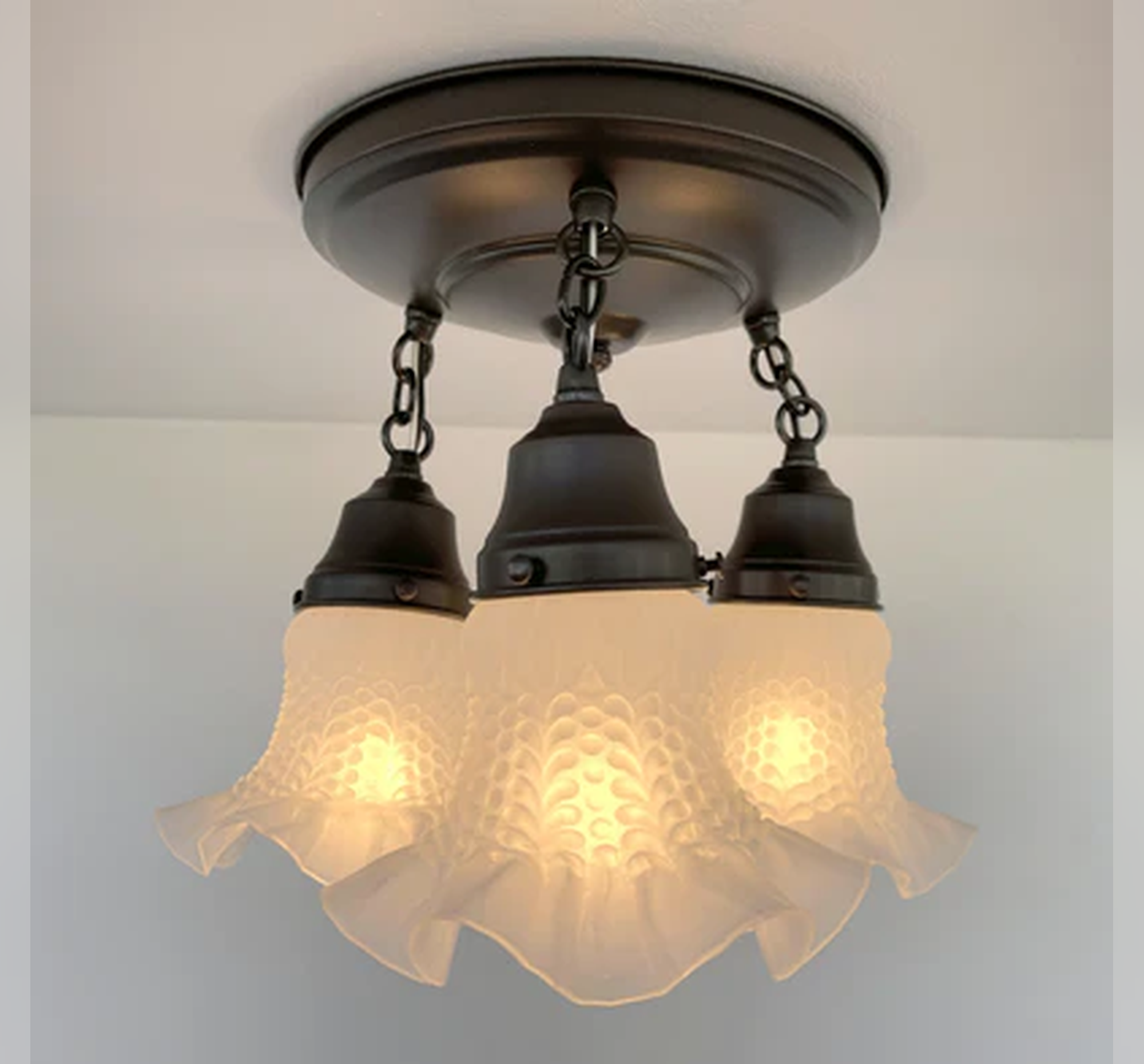 Frosted Antique Hobnail Glass Ceiling LIGHT 1950's