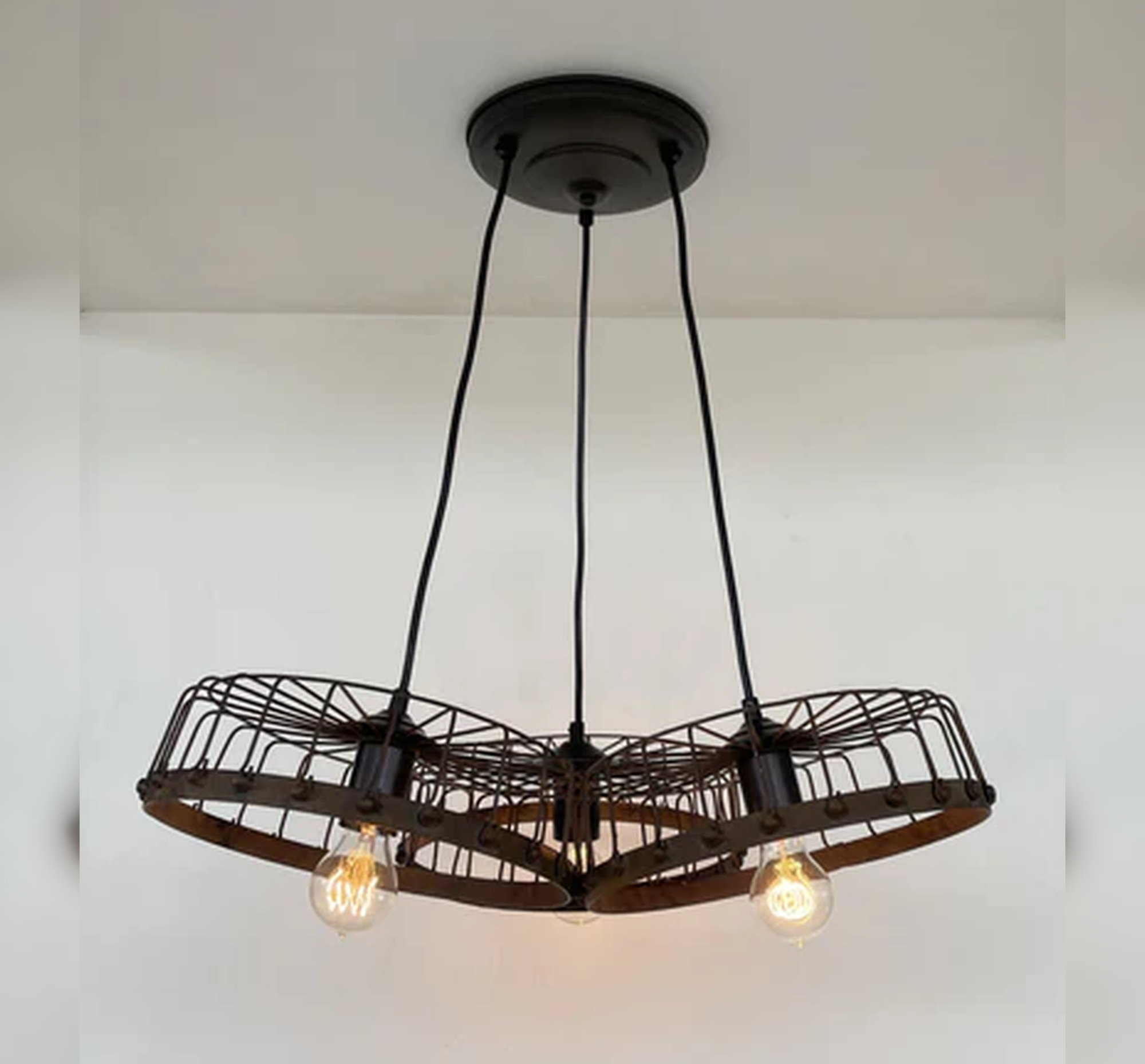 Rustic Industrial Wagon Wheel CHANDELIER TRIO Light