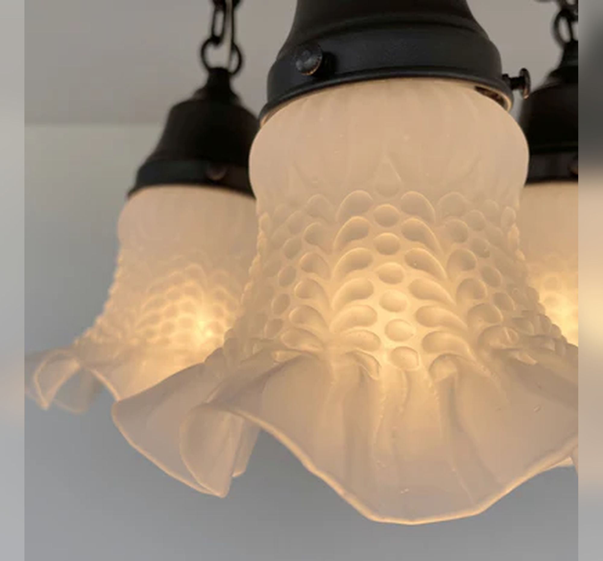 Frosted Antique Hobnail Glass Ceiling LIGHT 1950's
