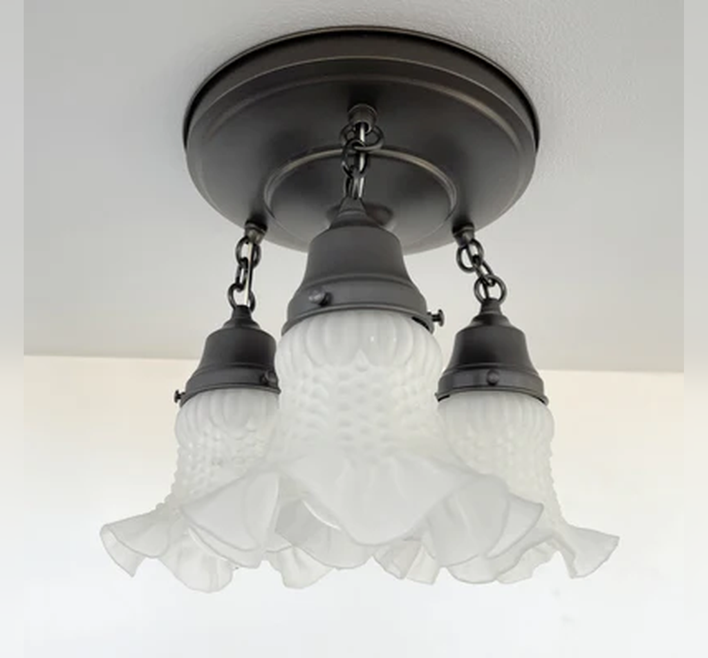 Frosted Antique Hobnail Glass Ceiling LIGHT 1950's