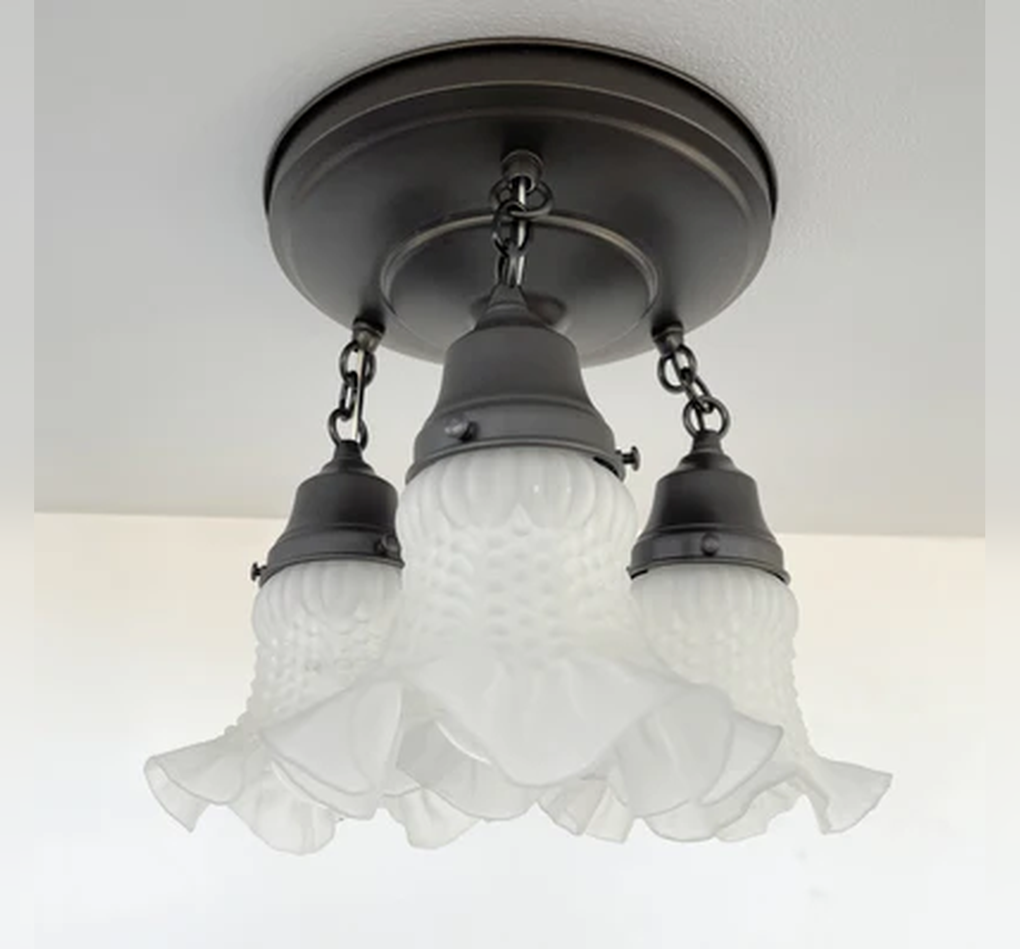 Frosted Antique Hobnail Glass Ceiling LIGHT 1950's