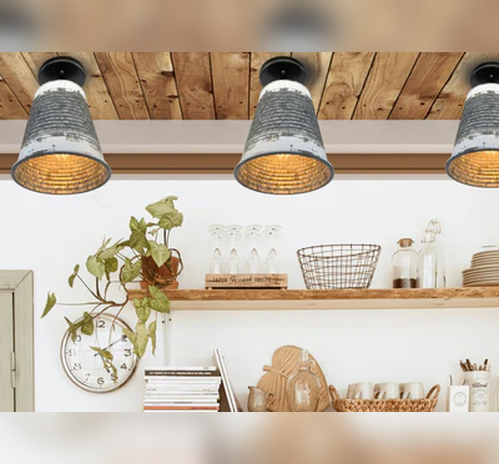 Distressed Large Corrugated Galvanized Barn Ceiling Light