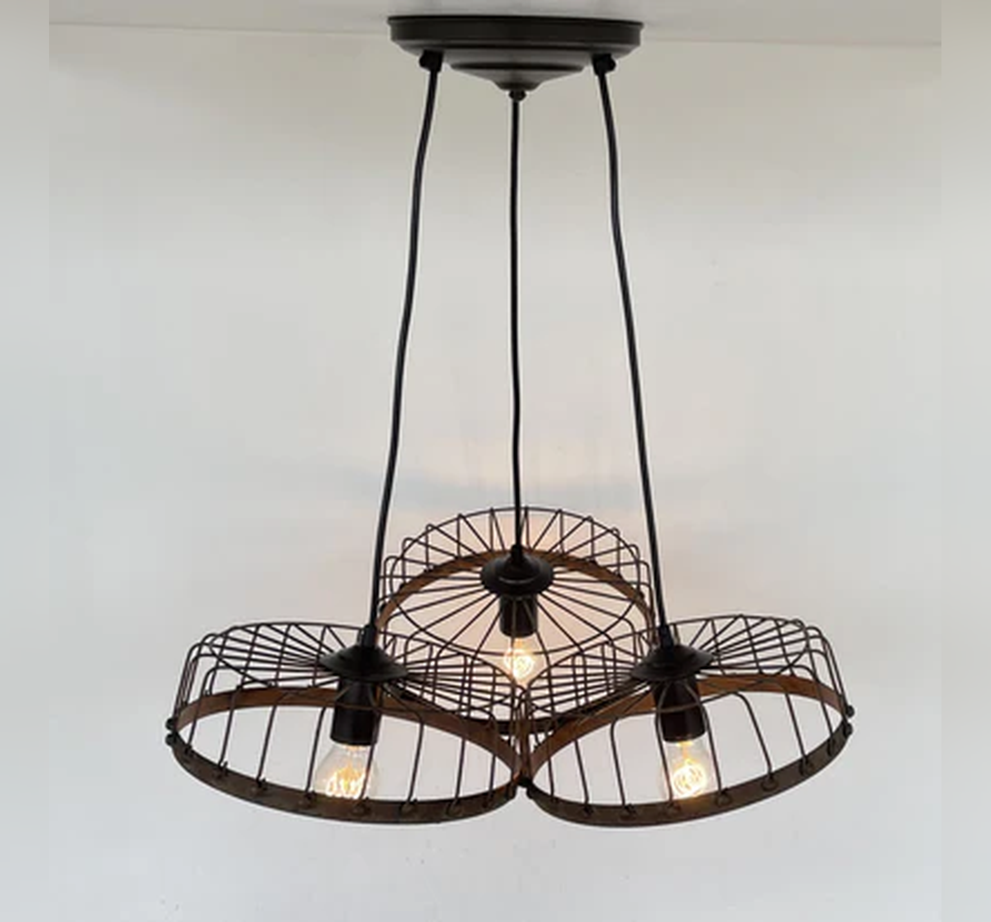 Rustic Industrial Wagon Wheel CHANDELIER TRIO Light