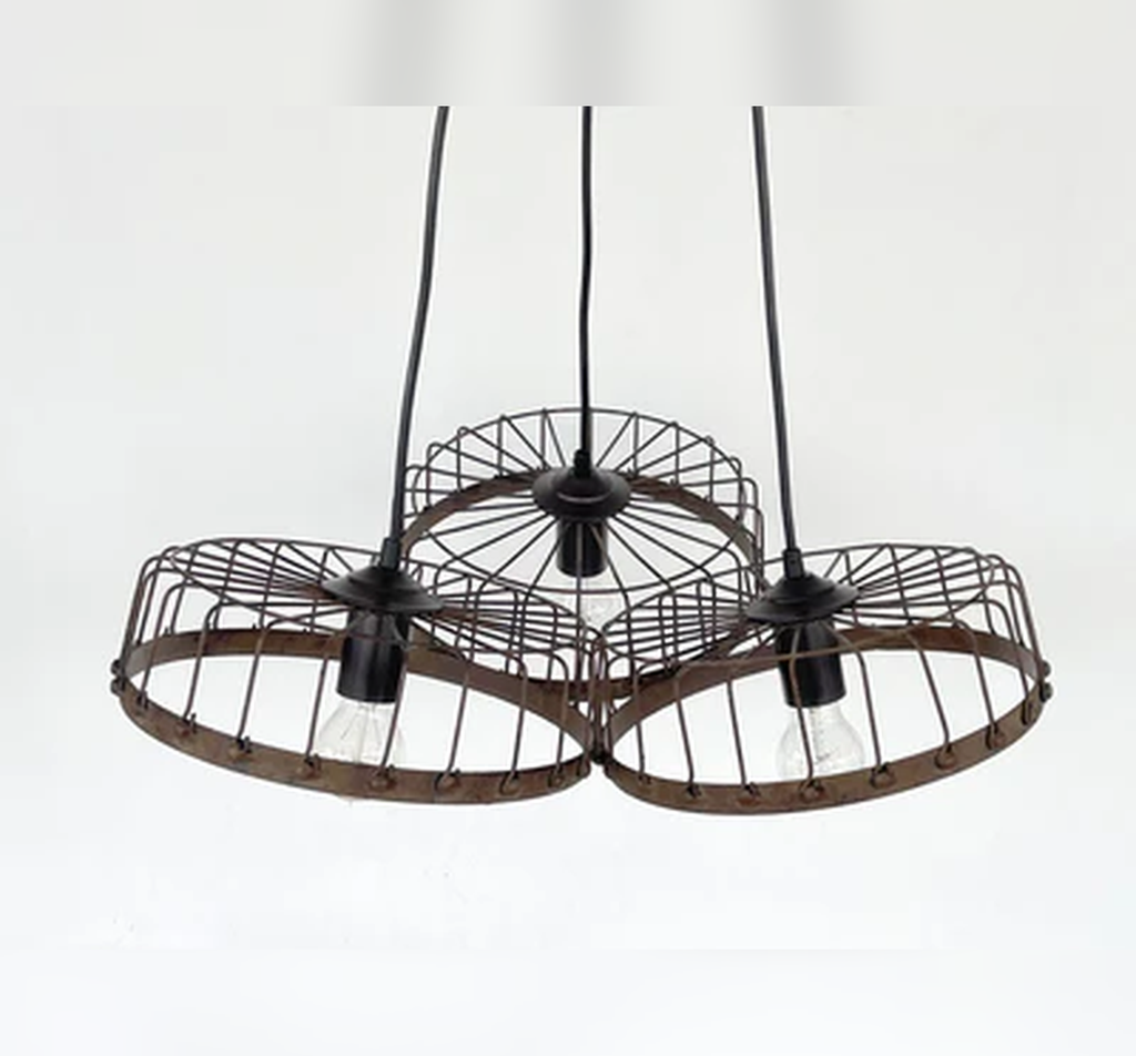 Rustic Industrial Wagon Wheel CHANDELIER TRIO Light