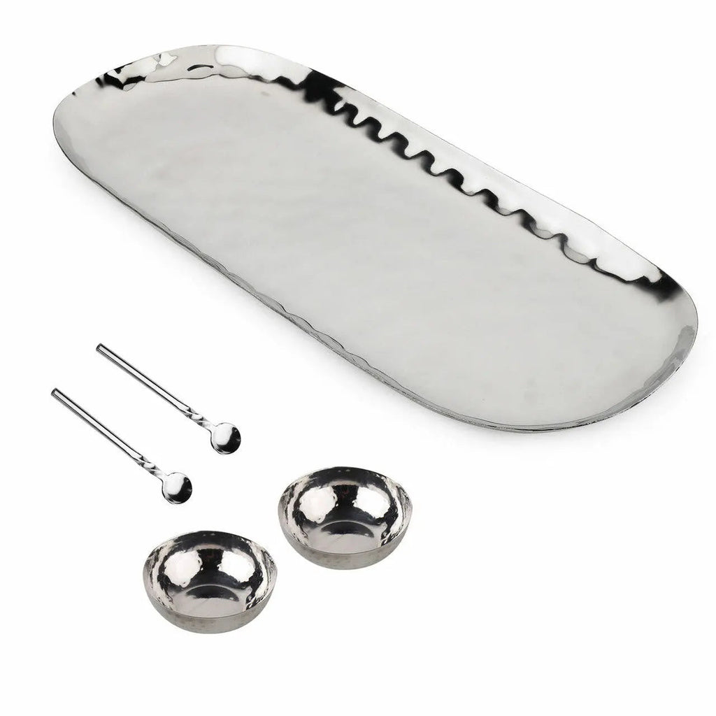 Polished Hammered Stainless Steel 5 PC Condiment Set