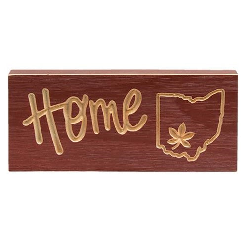 Engraved Home Block w/Ohio & Buckeye Leaf Barn Red (Pack of 4)