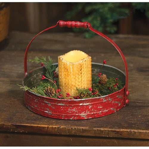 Red Distressed Metal Tray