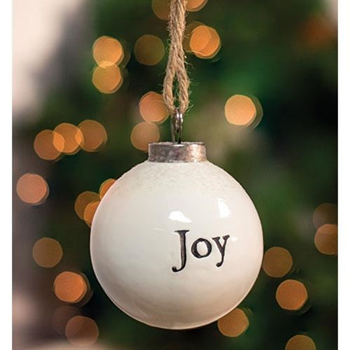 White Ceramic Ornament "Joy" (Pack of 4)