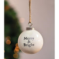 White Ceramic Ornament "Merry and Bright" (Pack of 4)