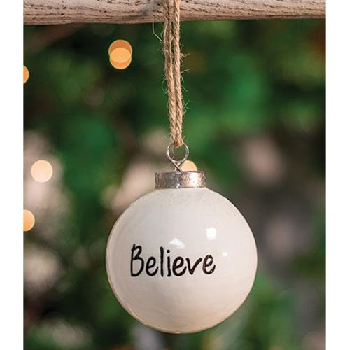 White Ceramic Ornament "Believe"  (Pack of 4)