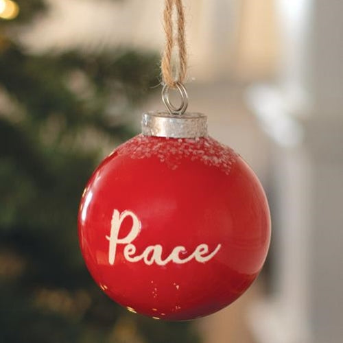 Red Ceramic Ornament "Peace" (Pack of 2)