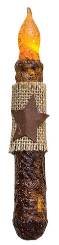 6" Burnt Mustard  Burlap w/Star Timer Taper (Pack of 2)