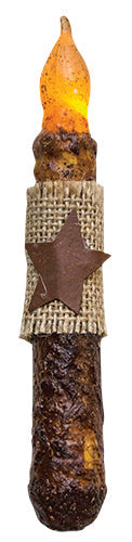 6" Burnt Mustard  Burlap w/Star Timer Taper (Pack of 2)