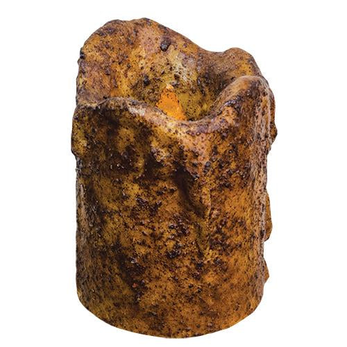 4" Burnt Mustard Dripped Timer Pillar  (Pack of 4)