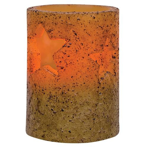 4" Burnt Ivory Star Stamped Timer Pillar (Pack of 2)
