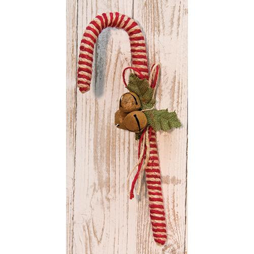 14" Jute Candy Cane w/Bells (Pack of 2)