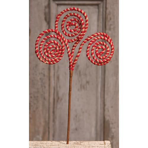 Red Spiral Candy Pick 18"  (Pack of 4)