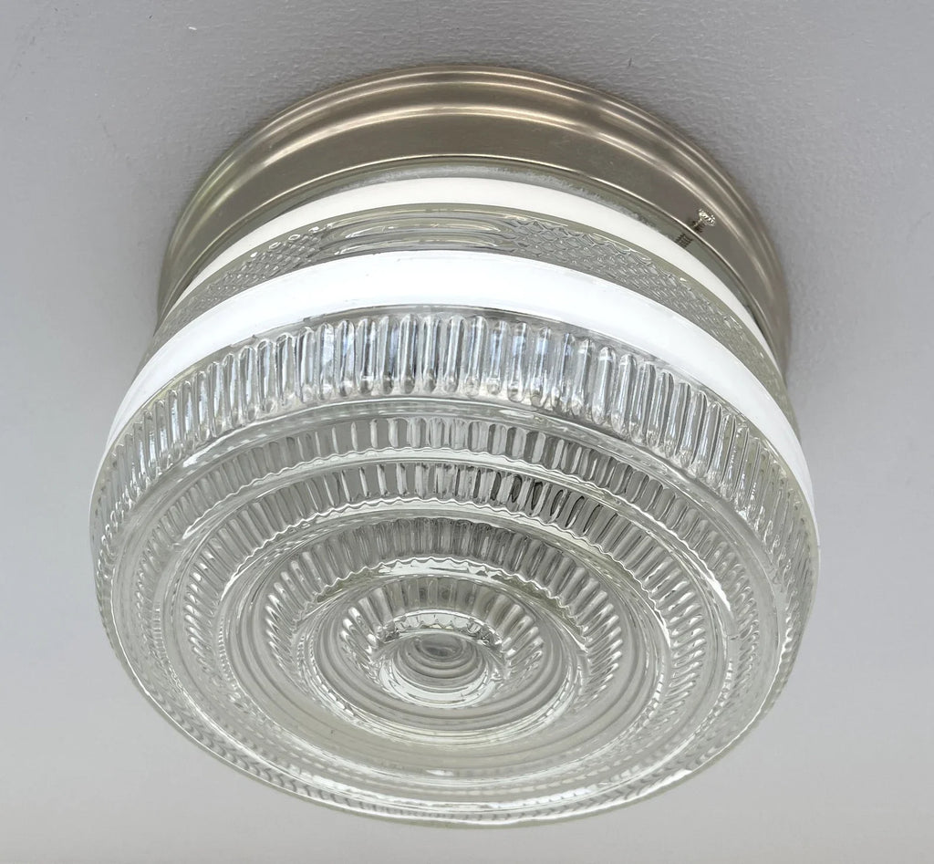 RETRO 1960's Antique DRUM Flush Mount Ceiling Light Brushed Nickel