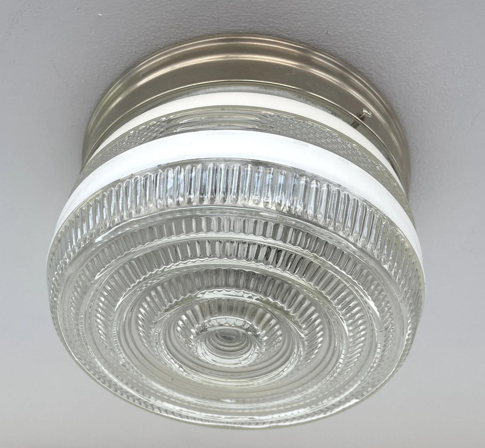 RETRO 1960's Antique DRUM Flush Mount Ceiling Light Brushed Nickel