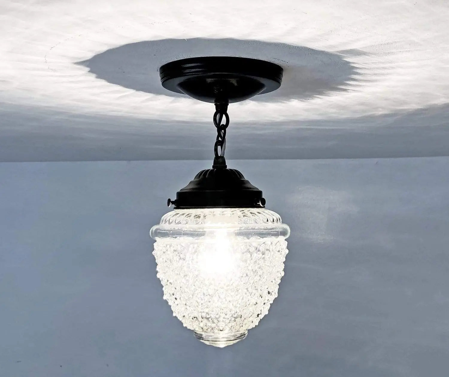 Antique Acorn Glass Ceiling Light with Chain | 6″