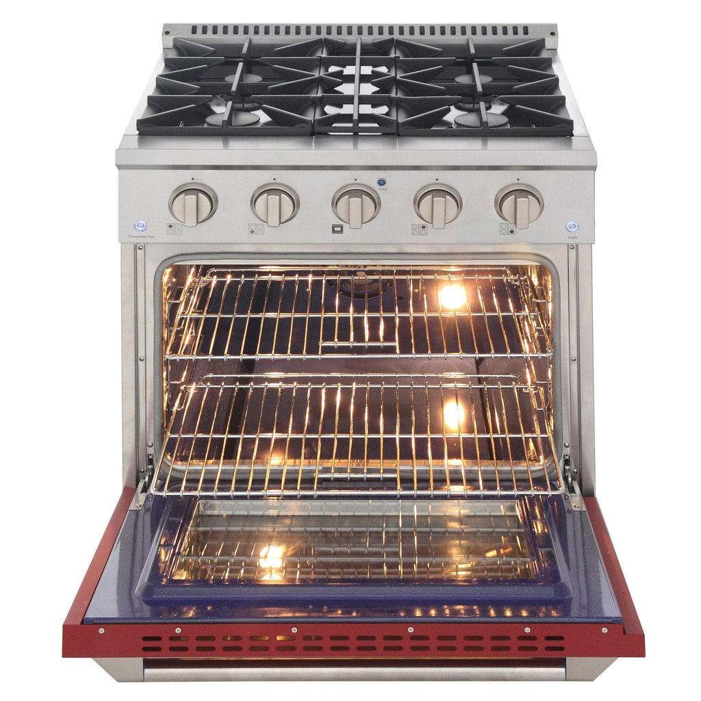 Kucht 30" Propane Range, Stainless Steel, Red Oven Door, KNG301/LP-R