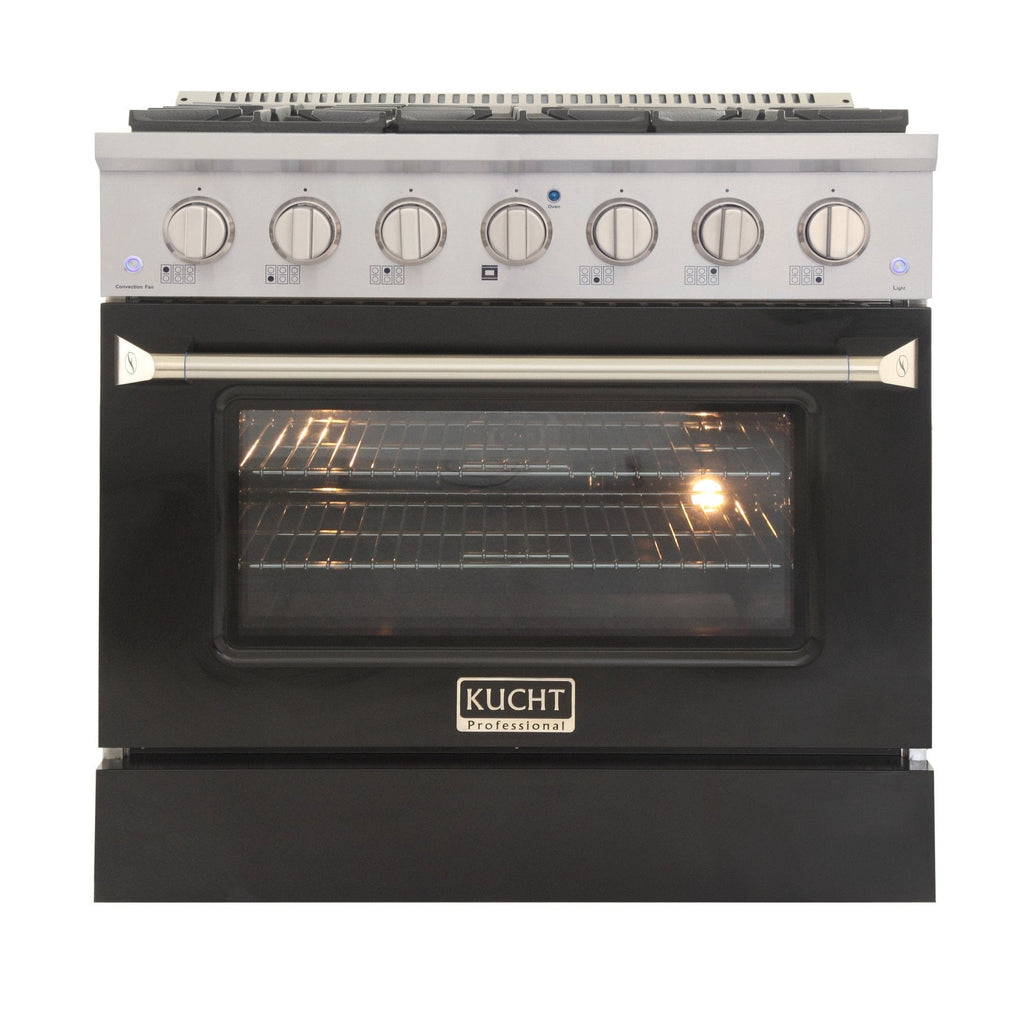 Kucht 36" Propane Range in Stainless Steel, Black Door, KNG361/LP-K