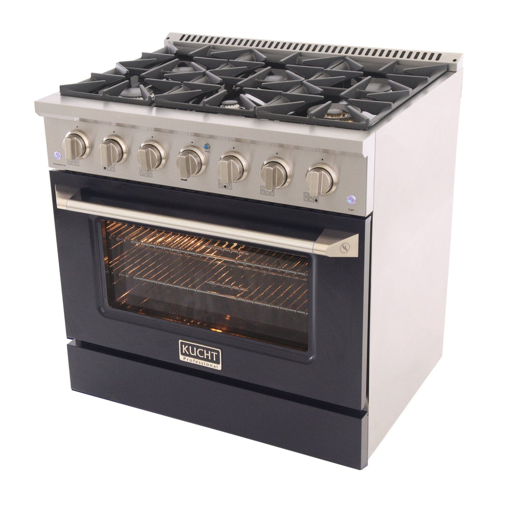 Kucht 36" Propane Range in Stainless Steel, Black Door, KNG361/LP-K