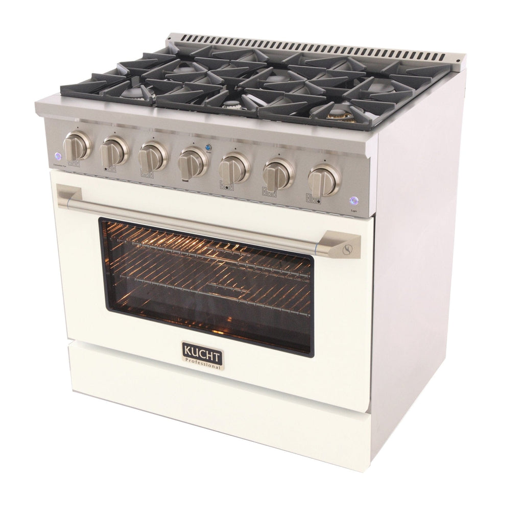 Kucht 36" Propane Range in Stainless Steel, White Door, KNG361/LP-W