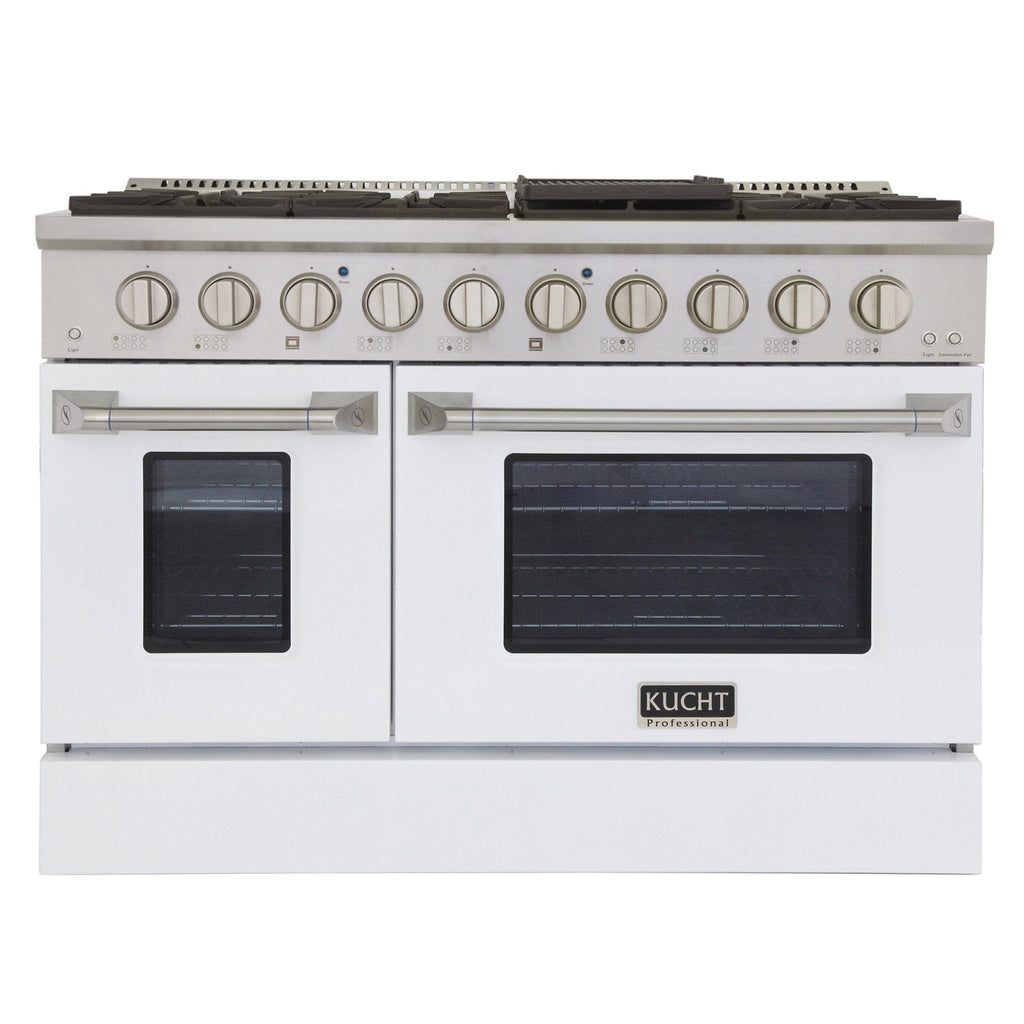 Kucht 48" Gas Range in Stainless Steel, White Oven Doors, KNG481-W