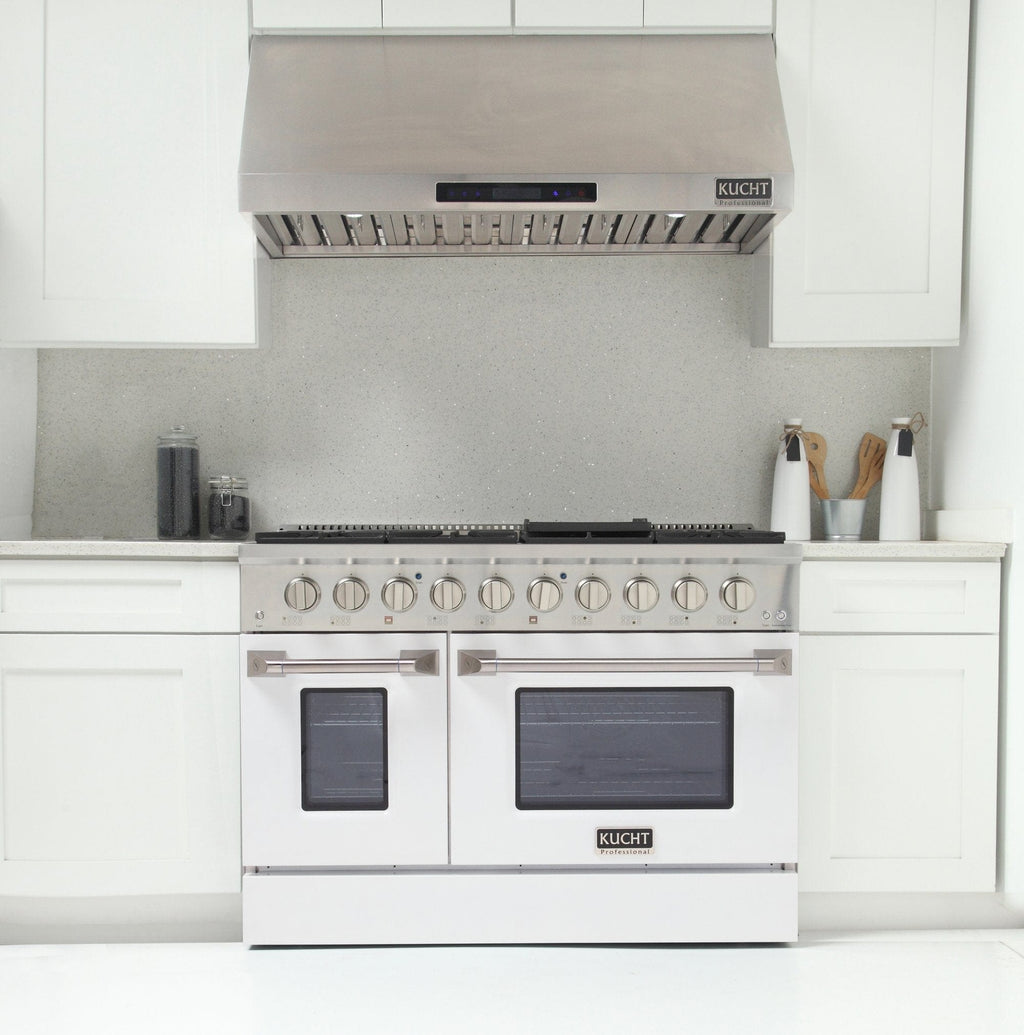Kucht 48" Gas Range in Stainless Steel, White Oven Doors, KNG481-W