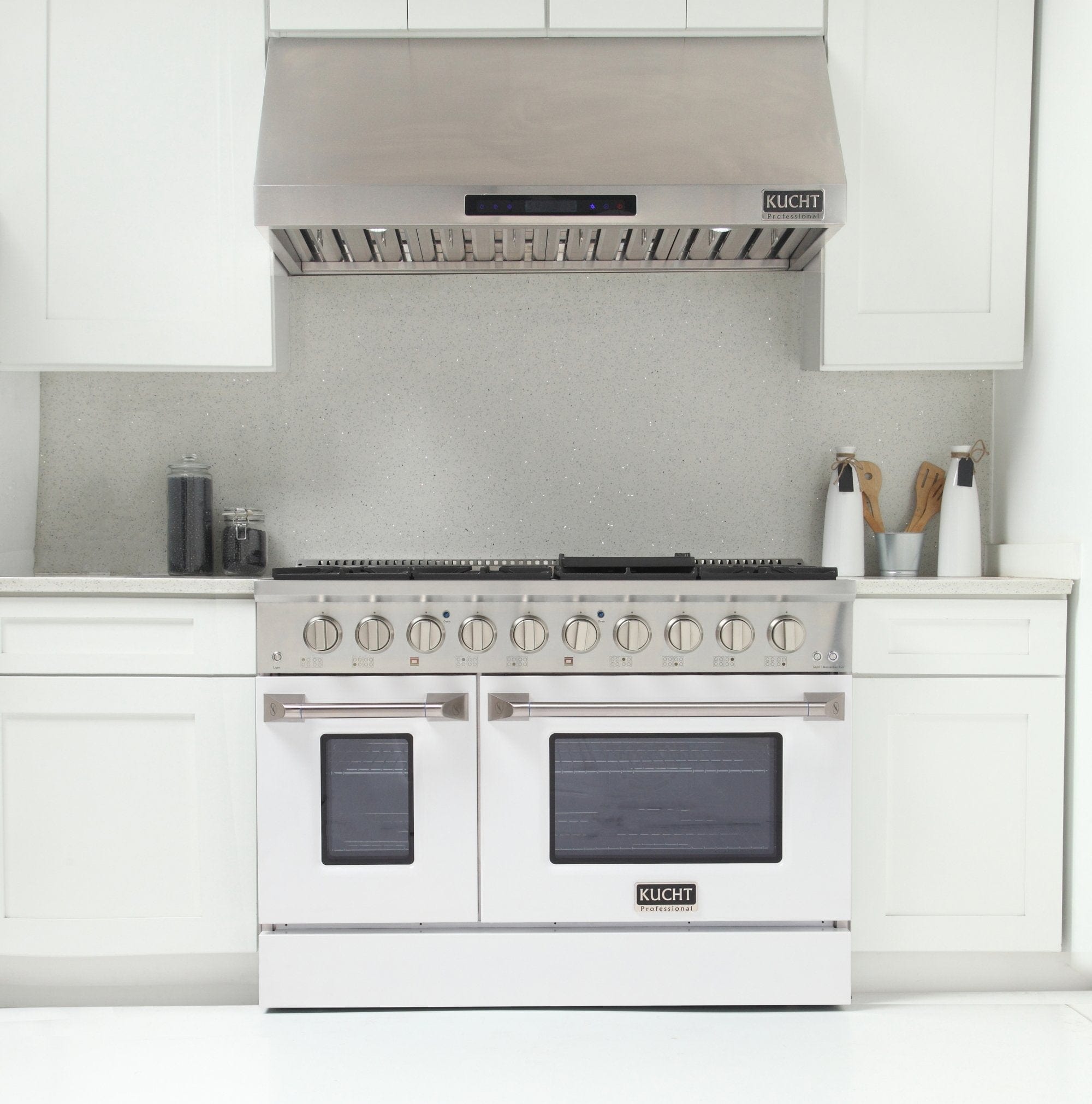Kucht 48" Gas Range in Stainless Steel, White Oven Doors, KNG481-W