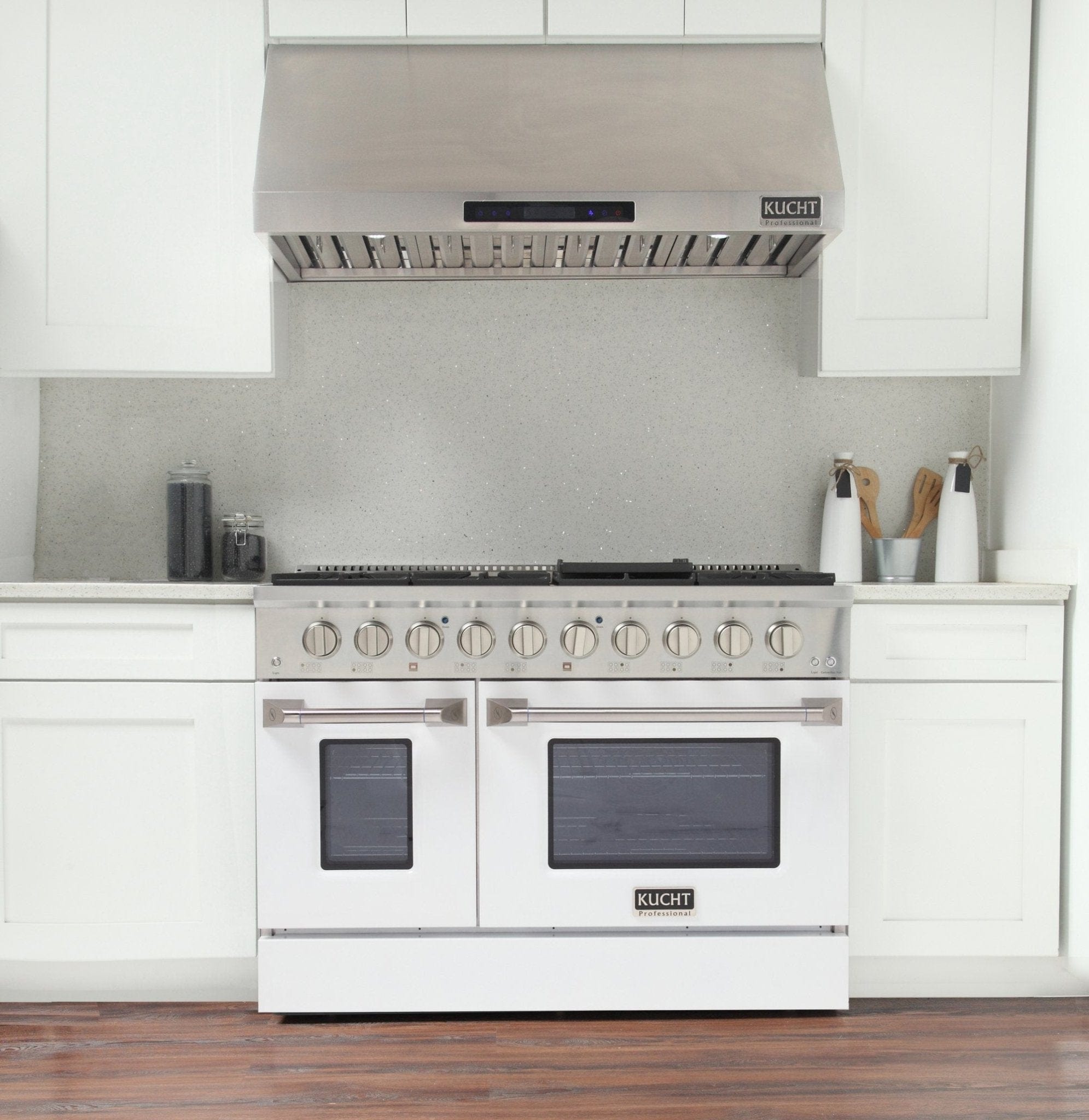 Kucht 48" Gas Range in Stainless Steel, White Oven Doors, KNG481-W