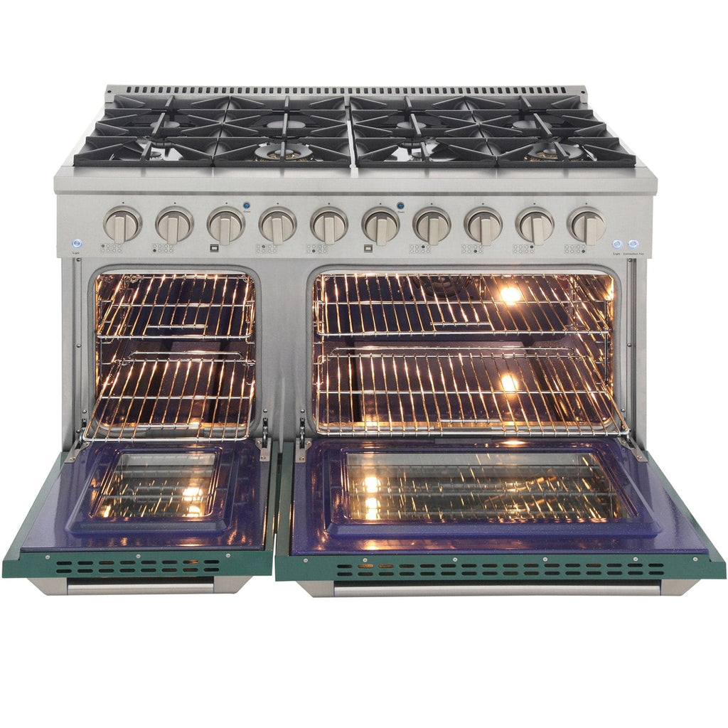 Kucht 48" Gas Range in Stainless Steel with Green Oven Doors, KNG481-G