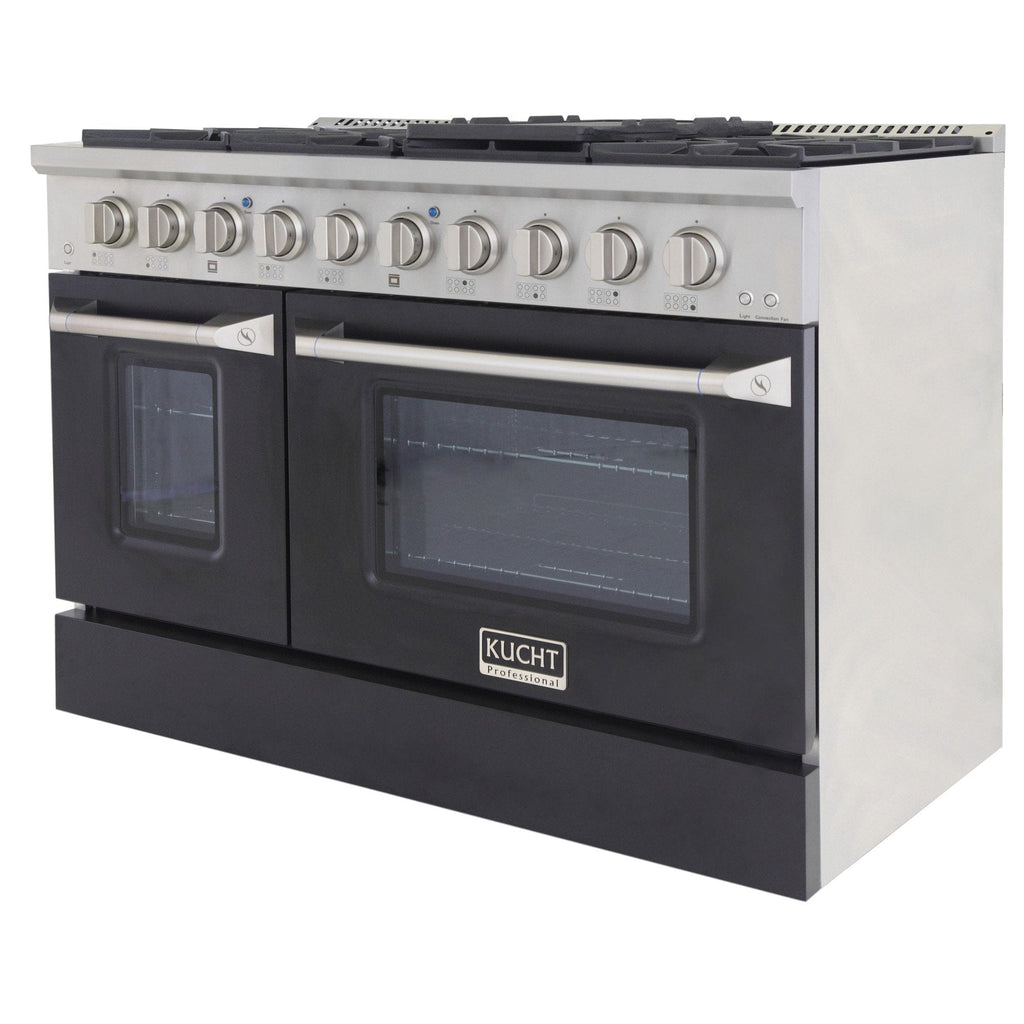 Kucht 48" Gas Range, Stainless Steel, Black Oven Doors, KNG481-K