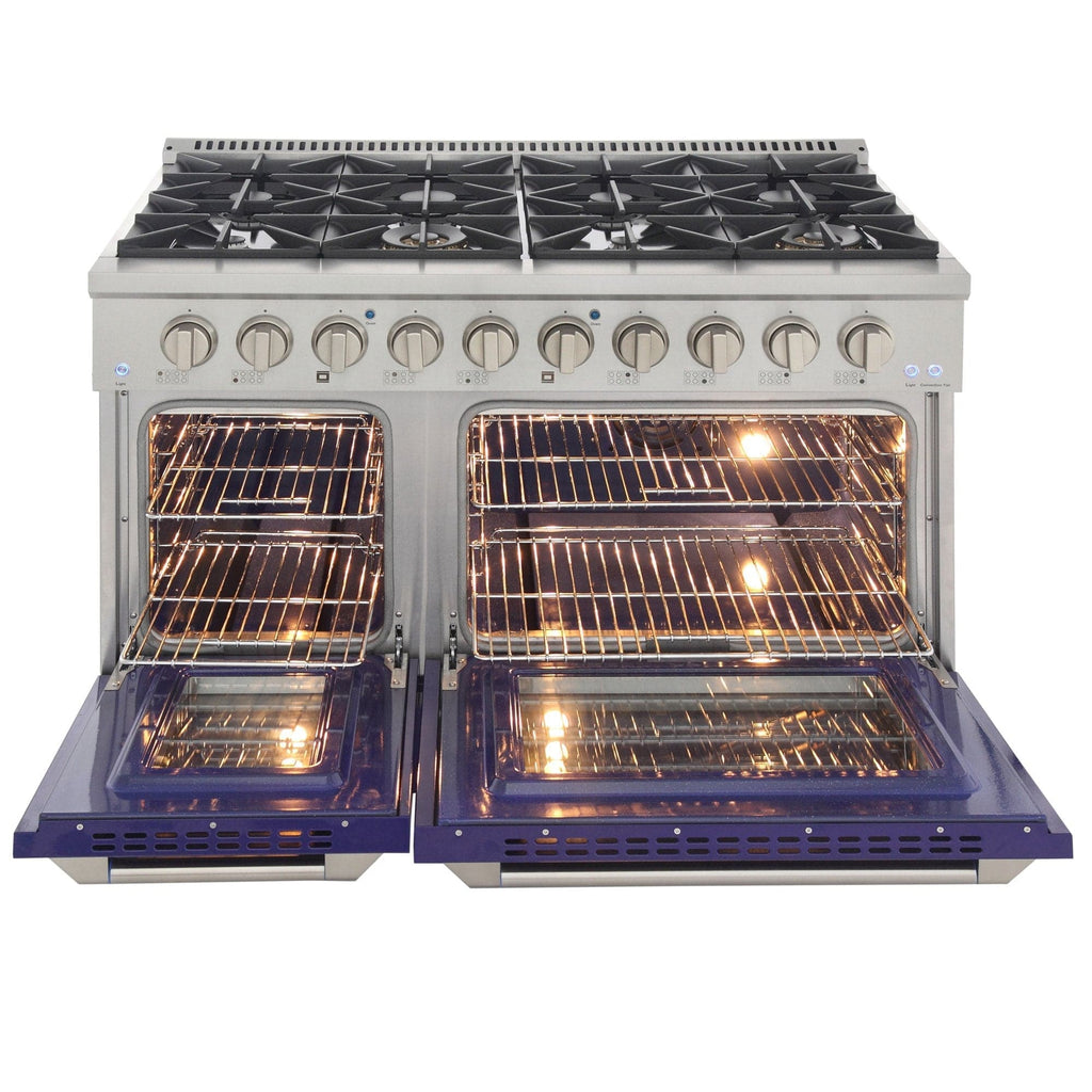 Kucht 48" Gas Range, Stainless Steel with Blue Oven Doors, KNG481-B