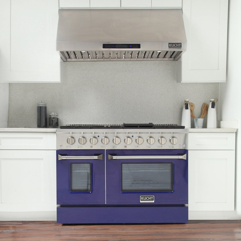 Kucht 48" Gas Range, Stainless Steel with Blue Oven Doors, KNG481-B