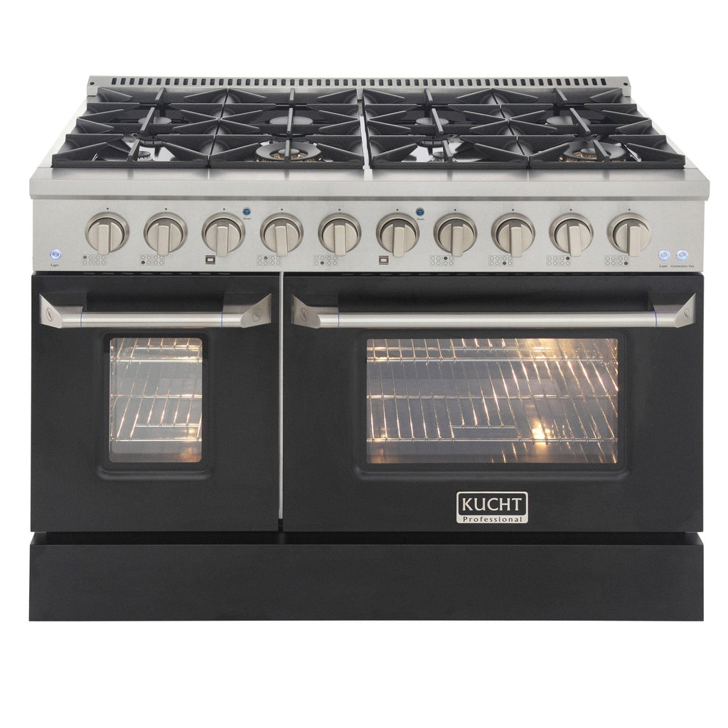 Kucht 48" Propane Range, Stainless Steel, Black Doors, KNG481/LP-K