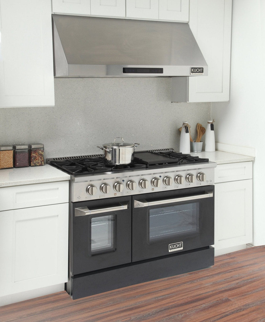Kucht 48" Propane Range, Stainless Steel, Black Doors, KNG481/LP-K