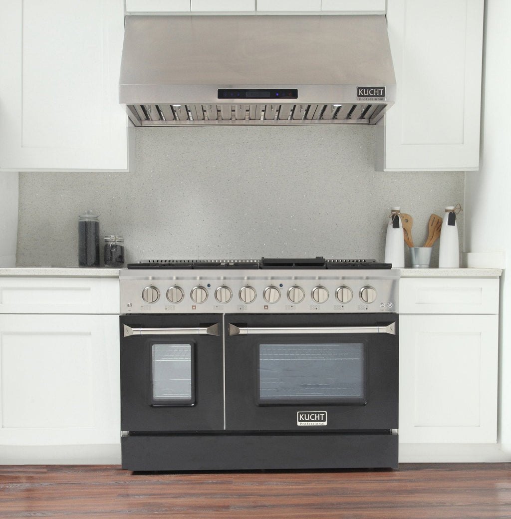 Kucht 48" Propane Range, Stainless Steel, Black Doors, KNG481/LP-K