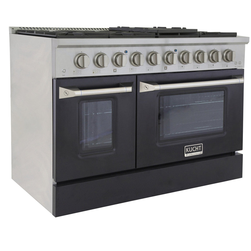 Kucht 48" Propane Range, Stainless Steel, Black Doors, KNG481/LP-K
