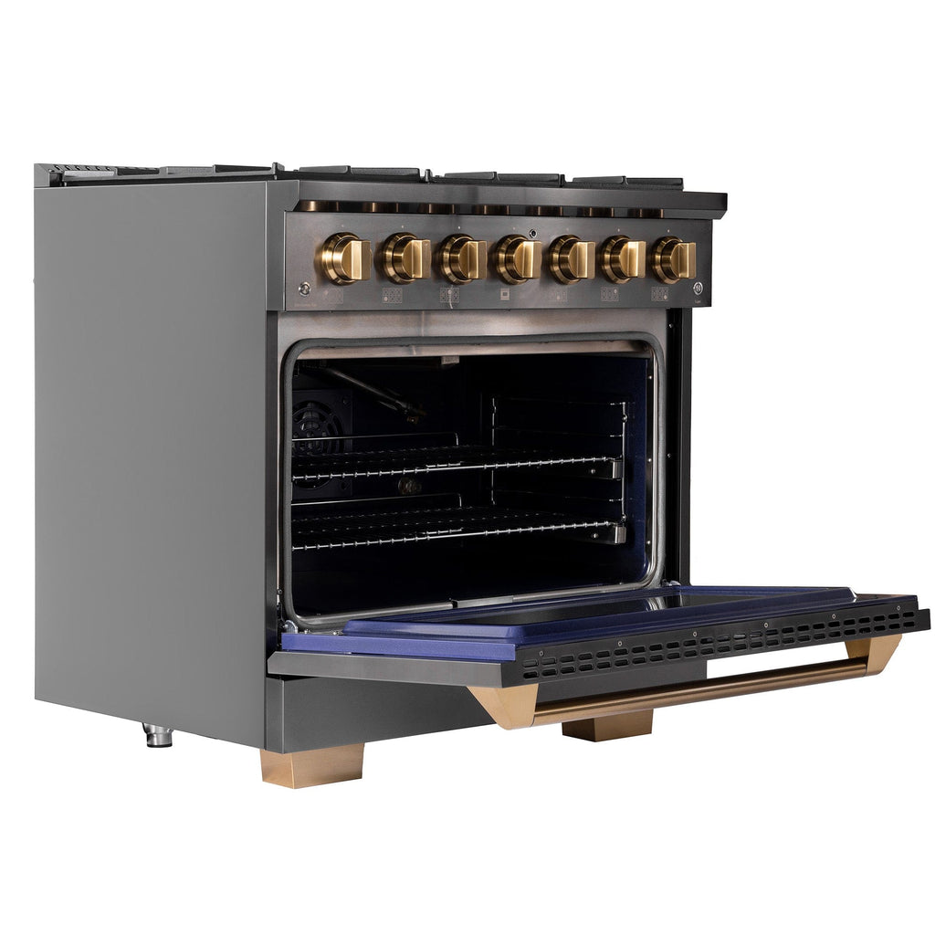 Kucht Gemstone Professional 36 in. 5.2 cu. ft. Natural Gas Range with Sealed Burners and Convection Oven in Titanium Stainless Steel KEG363